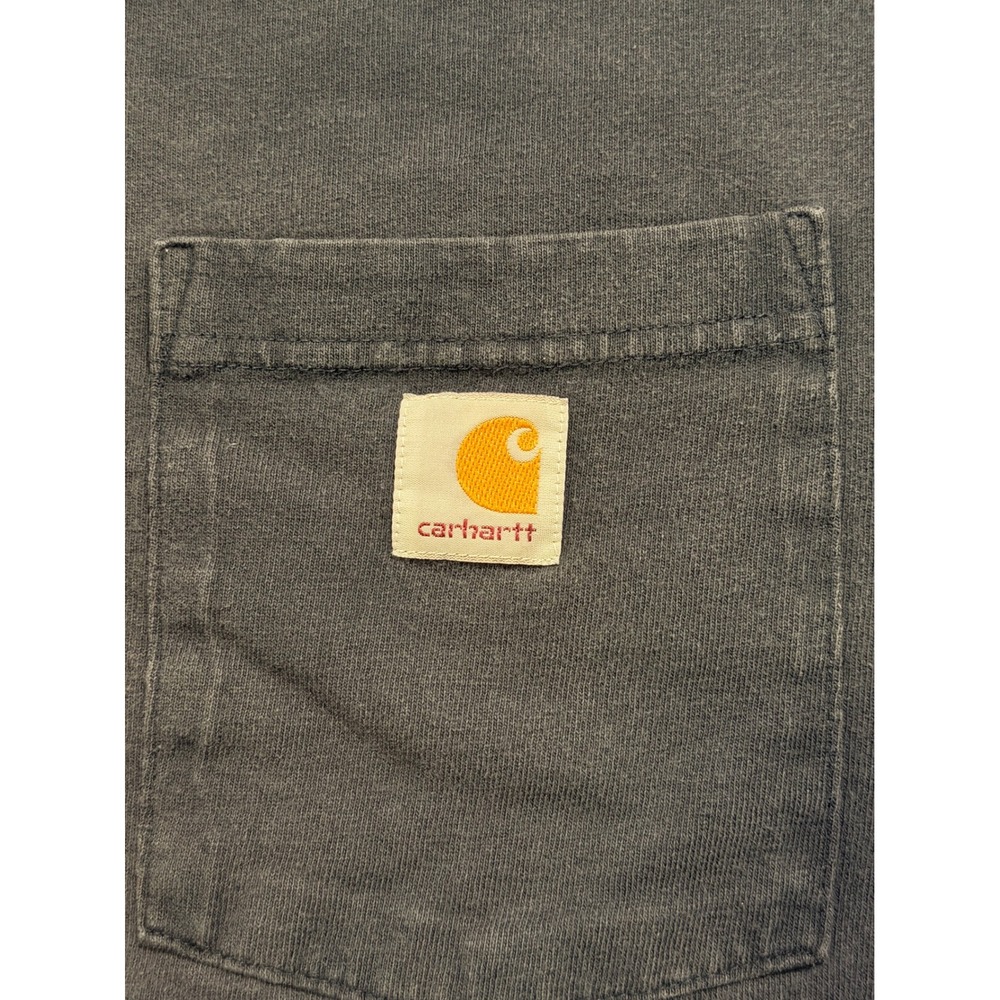Carhartt Henley Shirt Mens M Navy K128 NVY Workwear Long Sleeve Pocket Cotton * - Picture 3 of 10